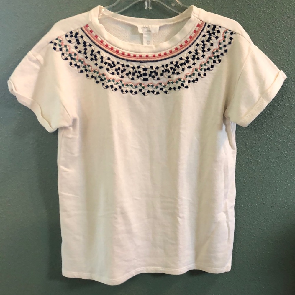 LOFT shirt Women’s xs short sleeve knit shirt appliquéd detailing outlet lounge